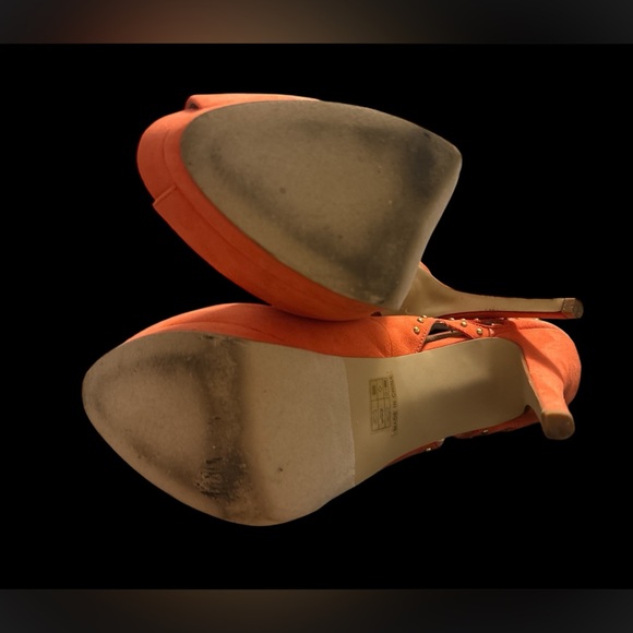 Coral Orange Peep Toe Heels - Picture 8 of 8